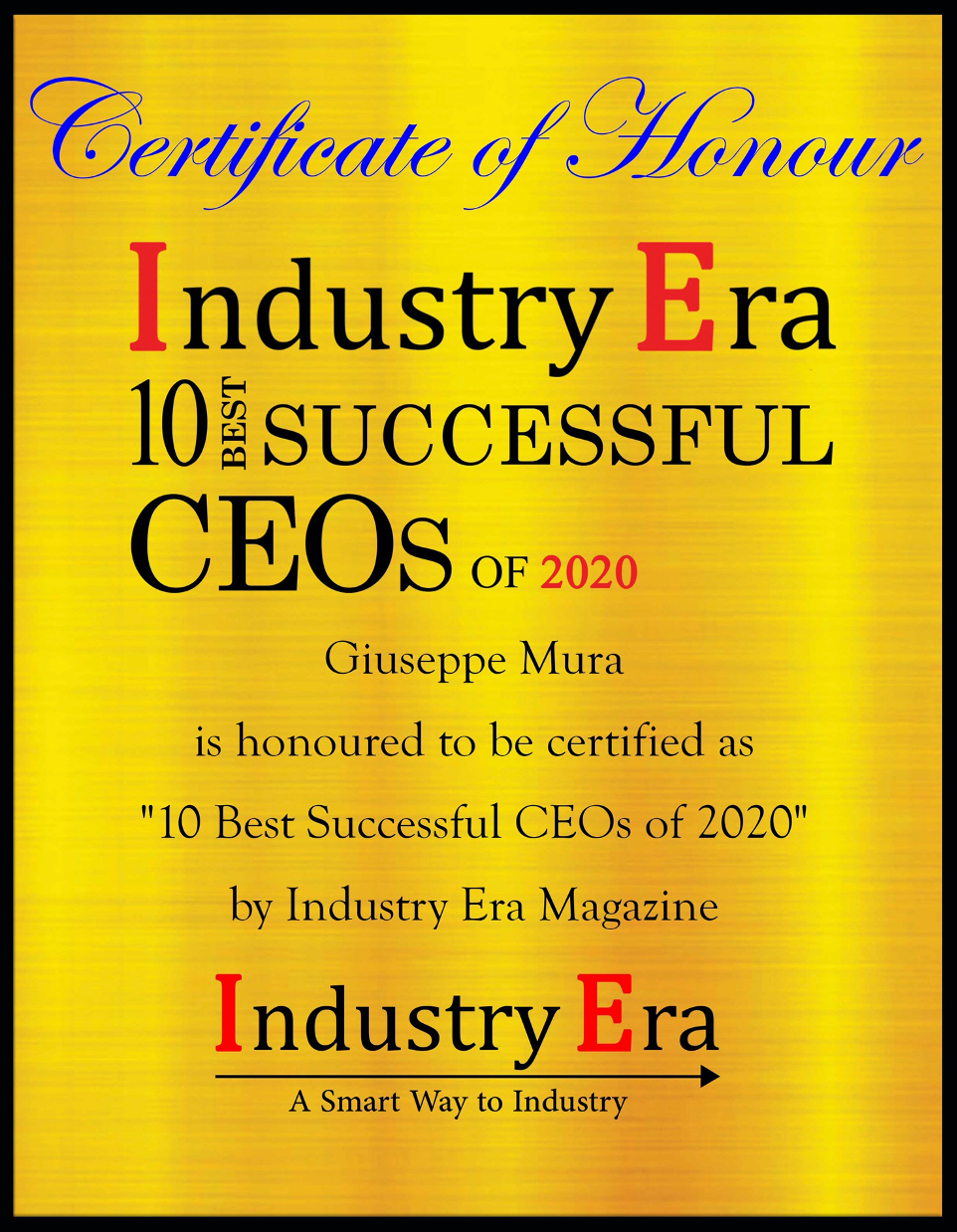 Giuseppe Mura, CEO di LUBEA, viene premiato tra i primi 10 CEO del 2020!
